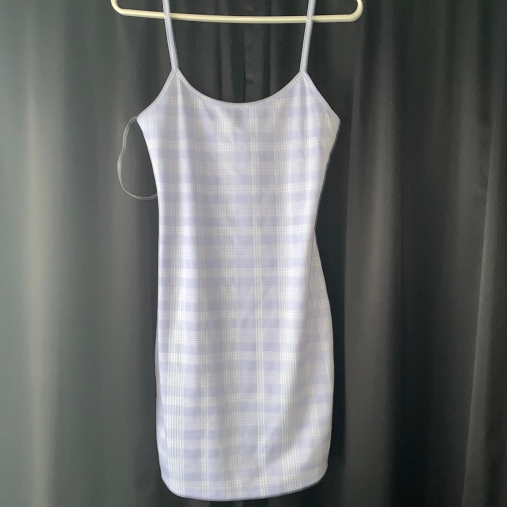 Light blue plaid bodycon dress